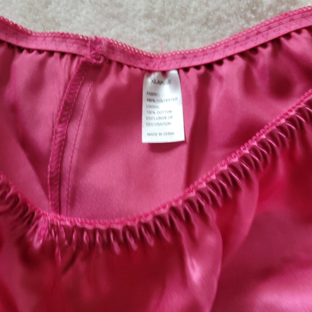 NWOT 3-Piece Pink Satin Pajama: Wraparound Top, Shorts, Pants - Picture 8 of 10